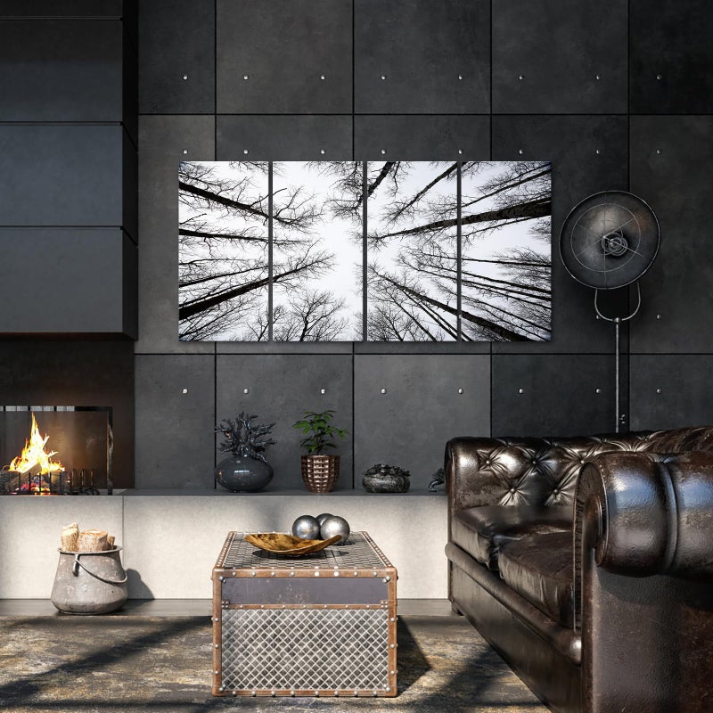 LevvArts - Black and White Forest Canvas Wall Art Low Angle View Aspen Trees Picture Print on Canvas,San Juan National Forest,4 Panels Framed Artwork for Modern Home Wall Decoration,Large Size - Image 4